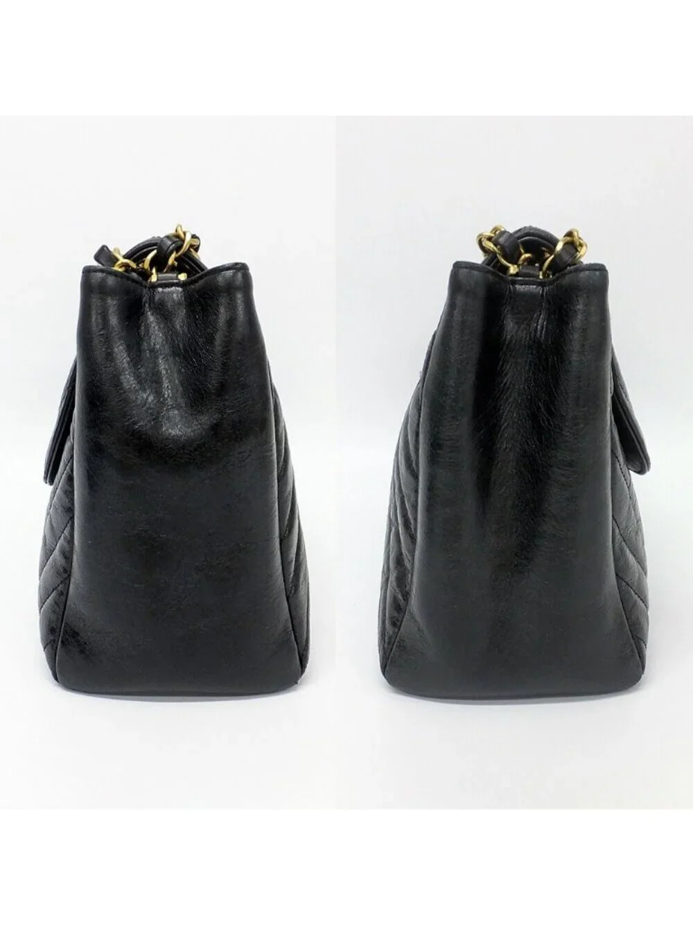 Chanel Chevron Classic Black Chain Shoulder Bag CC Logo Gold